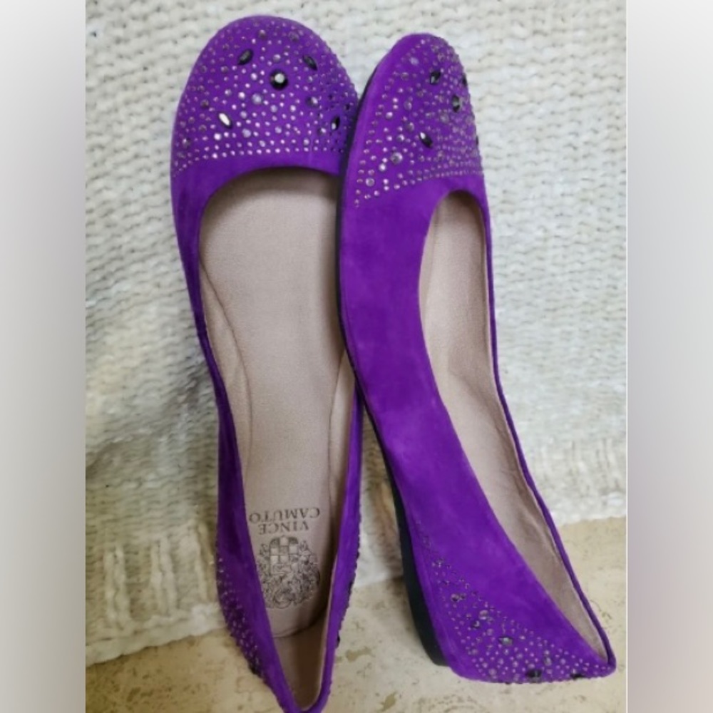 Vince Camuto Suede Ballerina Flats with Rhinestone Embellishment